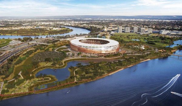 Optus Stadium in Perth, Australia (Architects: Hassell, Cox, HKS)