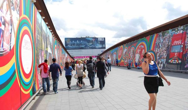 The walkway from Statford Station to the Olympic Stadium in London.