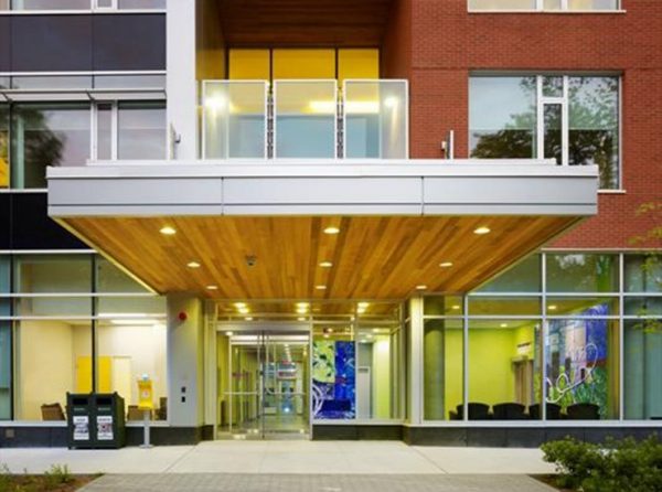 Intergenerational Wellness Building with lobby artwork