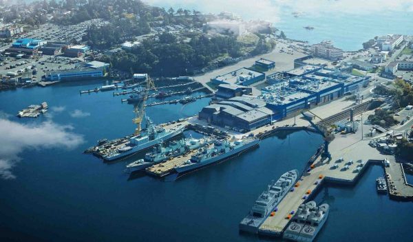 Aerial view of the harbour with ships