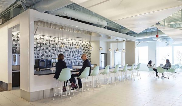 Kitchen and lunchroom space at Microsoft US Offices lit by both daylight and electric light.