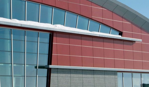 Closer exterior shot of cladding on Nunavut’s Iqaluit Airport