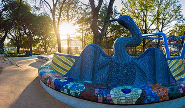 Colorful sculpture in San Antonio’s Yanaguana Garden.