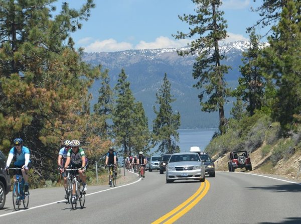 Street with cars and bikes