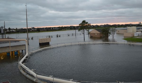 View of water facility that has been flooded.