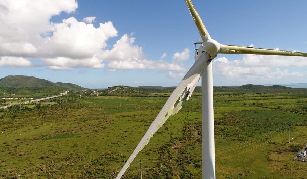 Damaged wind turbine from a hurricane.