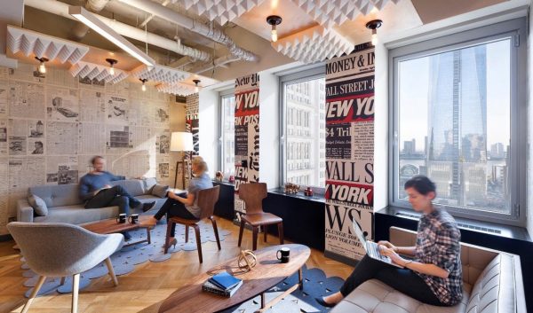 WeWork, newspaper wallpaper