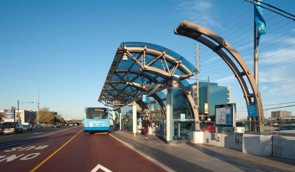 bus leaving bus stop