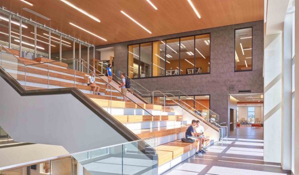 Students on large stairway in school