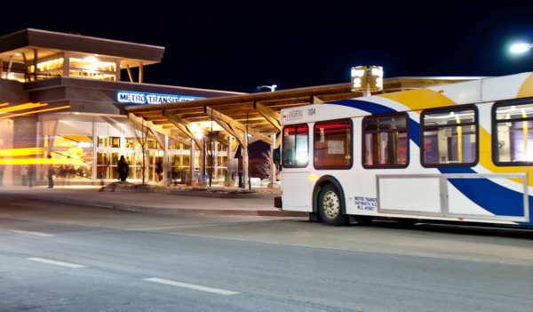 Bus at terminal at night