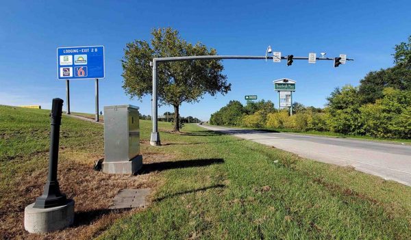 Traffic signal coordination with cameras installed.