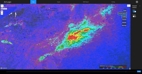 Airlogic graphic showing flow and intensity of airborne pollutants.