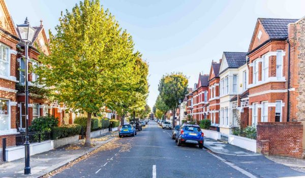 Chiswick suburb street in autumn, London, England