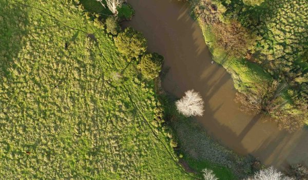 Overhead shot of a flooded river