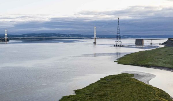 Aerial view of the Severn Bridge near Bristol, United Kingdom, 