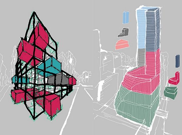 Rough sketch of the structural grid for the building. 