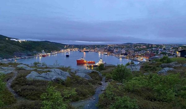 View of habour at night.