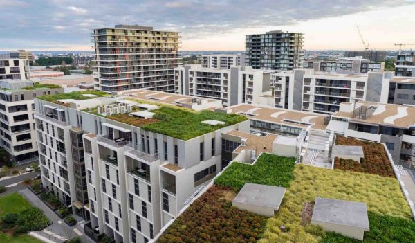 View of green roof on modern buildings in Sydney, Australia