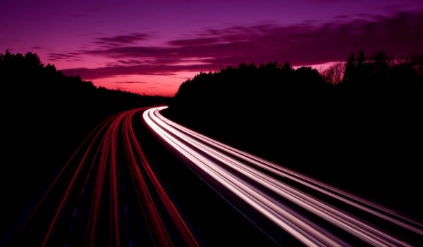 Highway rush hour at sunset