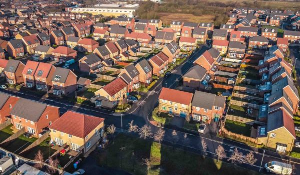 Aerial Houses Residential British England Drone Above View Summer Blue Sky Estate Agent