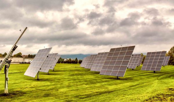 Solar panels at sunrise 