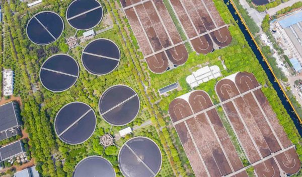 Aerial view of wastewater treatment plant