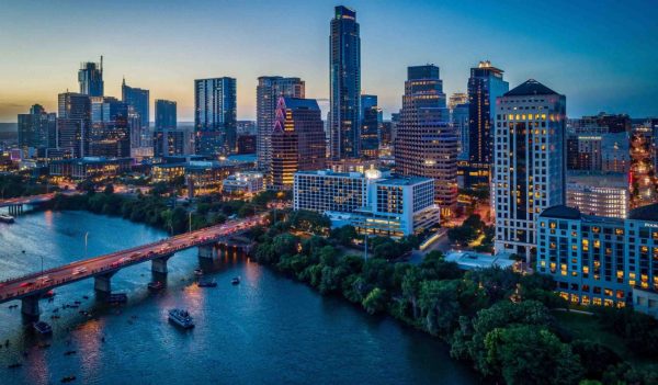 Austin, Texas skyline at night.