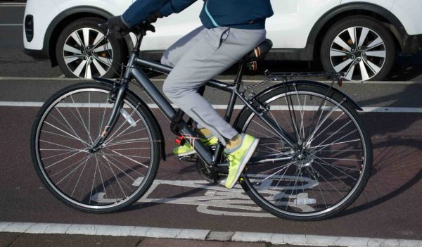 Riding a bike on a cycle path