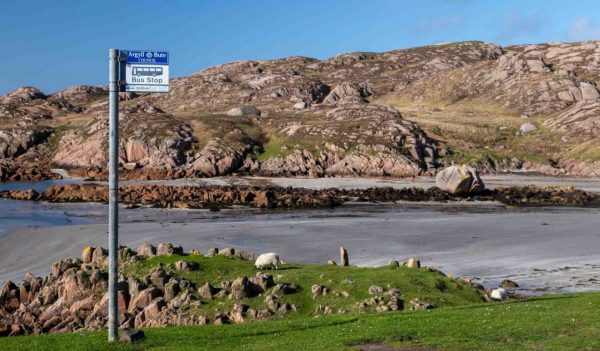 bus stop by the beach in Fionnphort