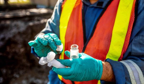 Environmental scientist taking samples.