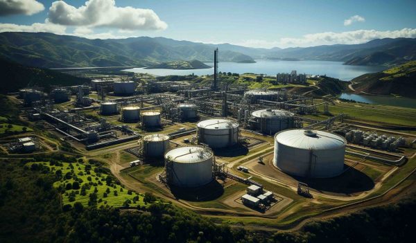 Aerial view of a fuel production facility.