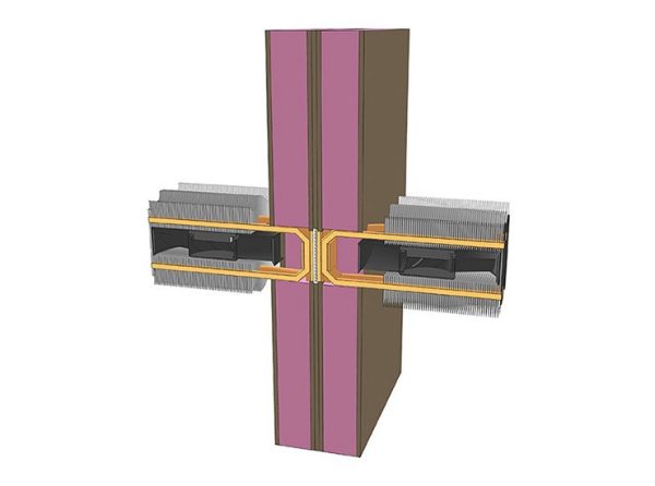 Diagram of a prototype facade with TEM at center and heat sinks on either side.