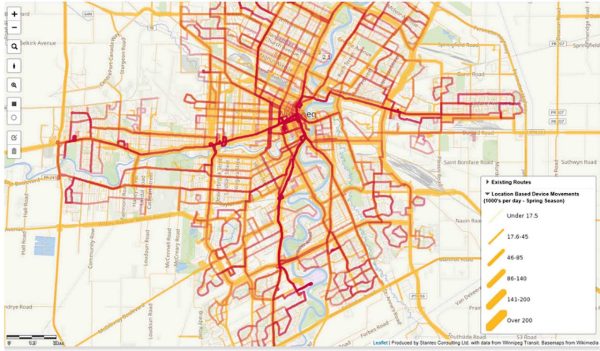 Graphic map with ridership volume indicators.