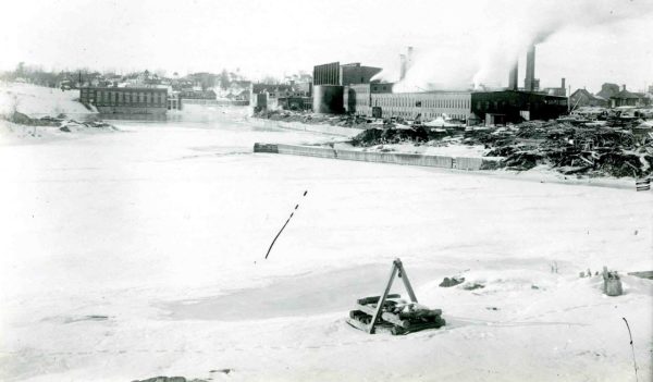 Historical image of the Great Northeern Paper Mill in B&W