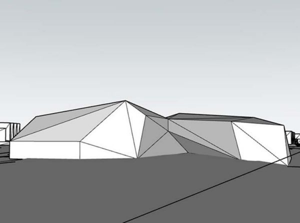 Line drawing of a complex parametric façade.