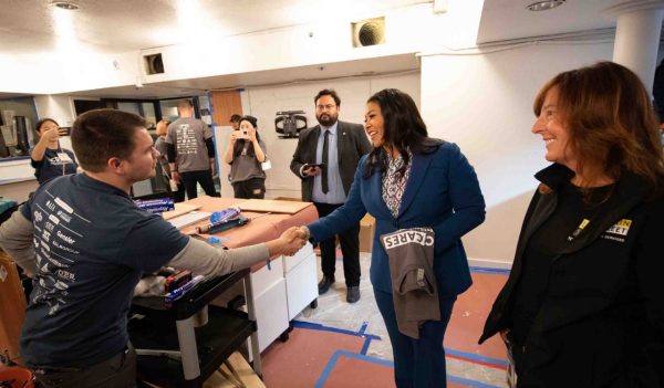 San Francisco Mayor London Breed checks out the progress at Larkin Street Youth Services. 