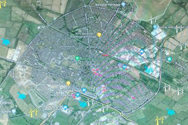 Map of the Bicester town in Oxfordshire