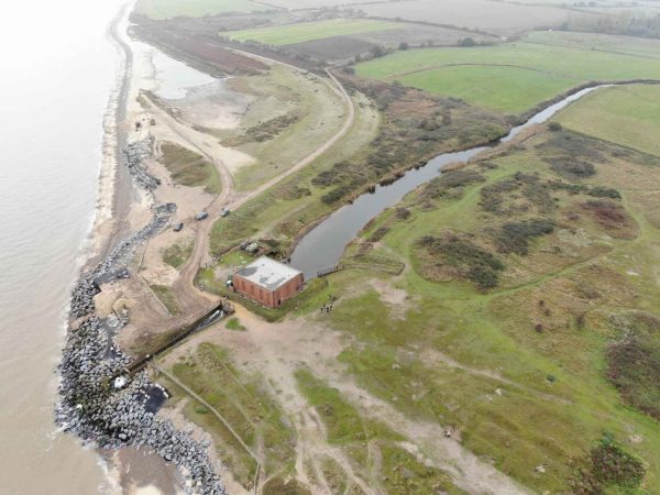 Aerial shot of the Suffolk coast in the UK