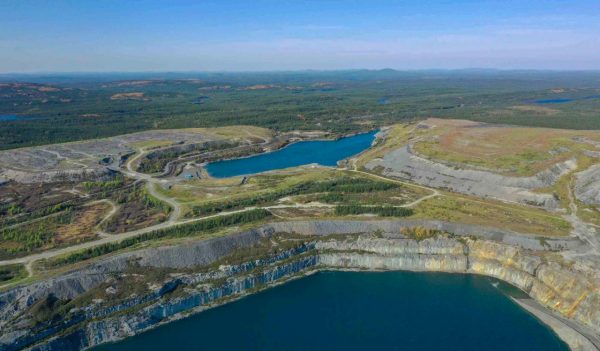 Aerial view of the open pit mine operation