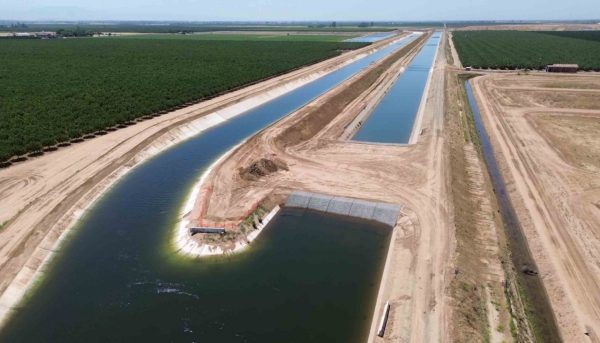 Aerial view of the canal and farmland