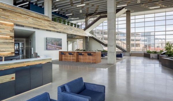 Interior entrance lobby and reception with a variety of seating