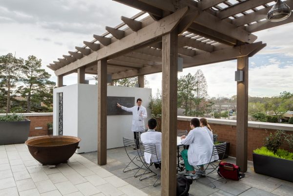 Outdoor rooftop covered meeting area