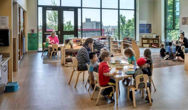 Classroom with students seated at tables