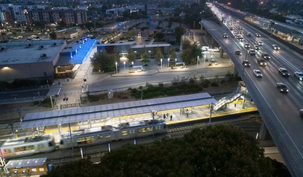 Aerial view of the station at night