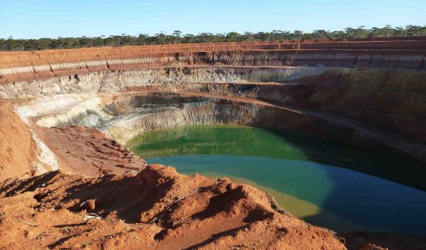 View of mine pit with water in the bottom