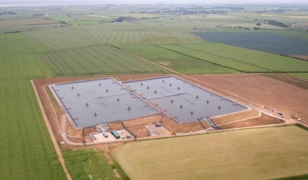 Aerial view of on ground water storage ponds