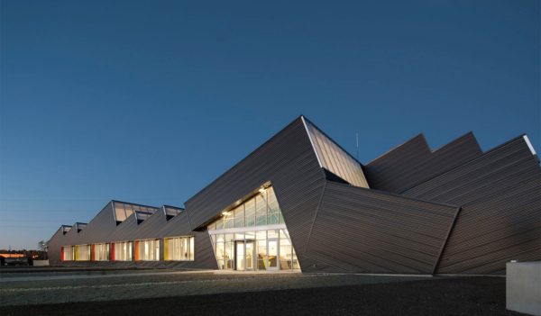 Exterior of building at night 