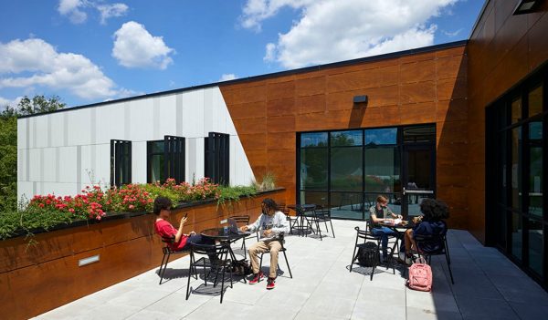 Outdoor space with tables and chairs