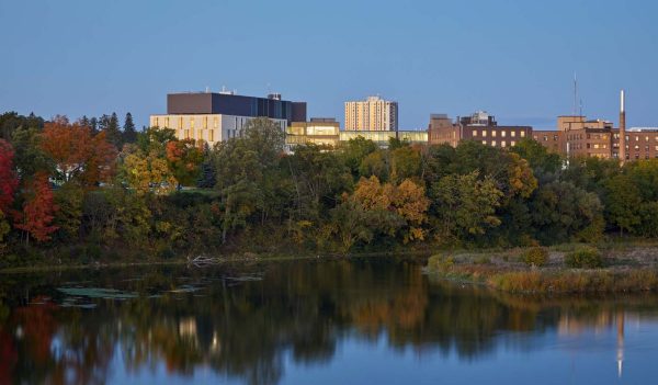 View of the hospital from across the river