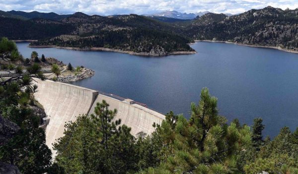 Aerial view of the dam and lake